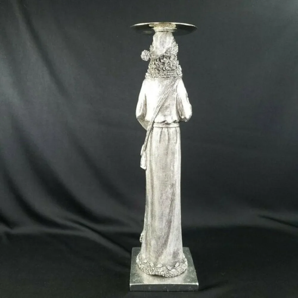 Santa Claus Pillar Candlestick Holder Silver Color Embossed‎ Christmas Holiday